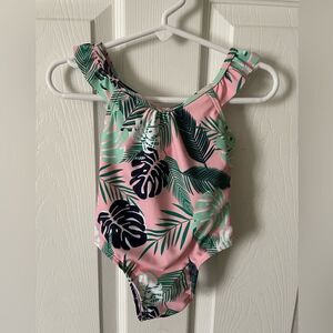 Shade critters pink tropical palm one piece swimsuit.